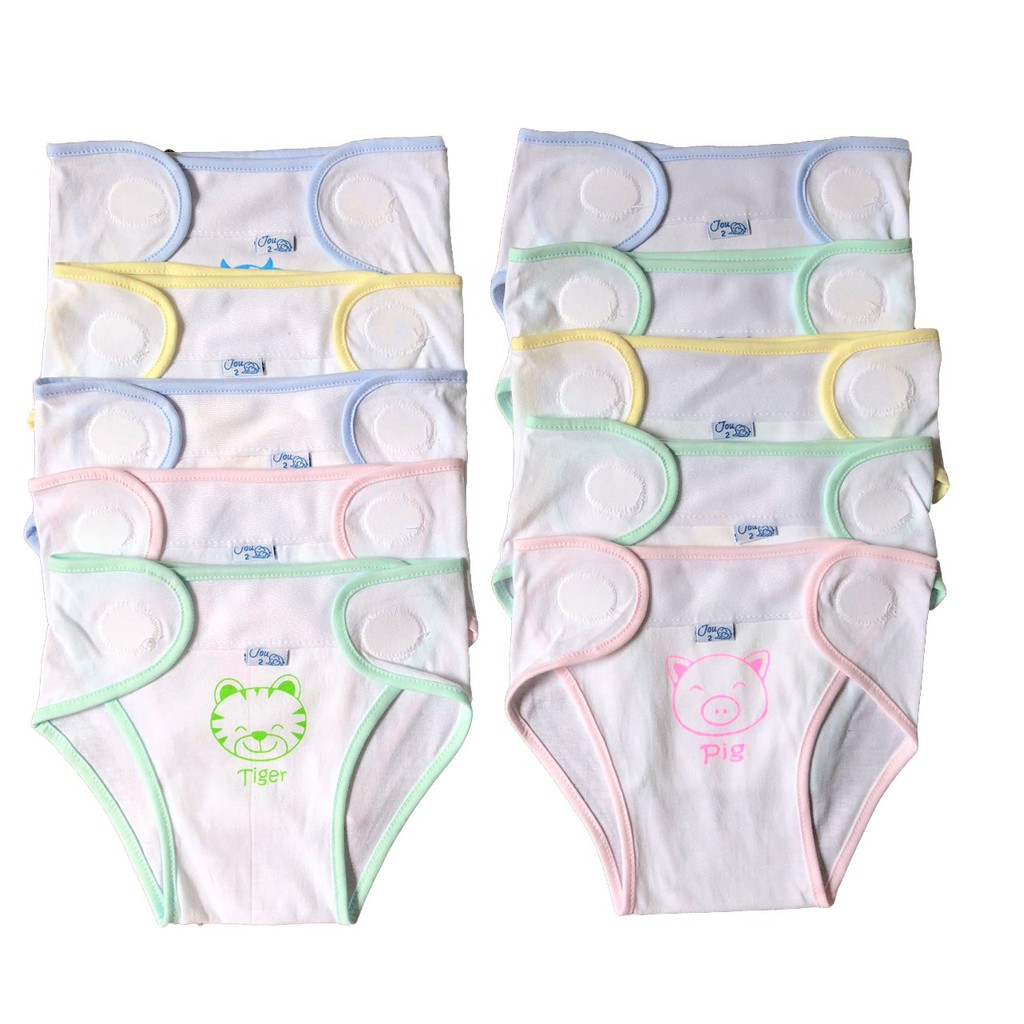 Combo 5 quần đóng tã Jou 100% cotton miếng dán tròn (Dành cho bé sơ sinh 3-8kg)