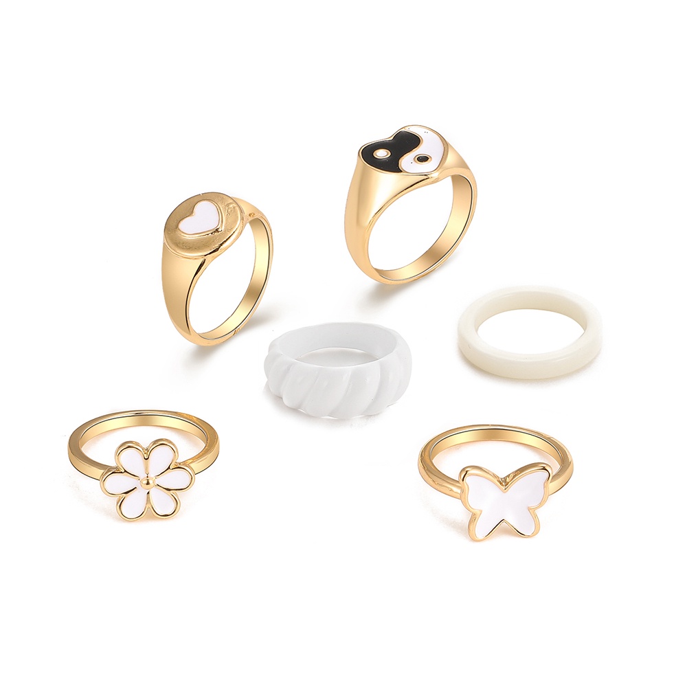 Set 6 nhẫn hình hoa cúc/bướm/tròn bằng hợp kim phong cách Hàn Quốc cá tính thời trang