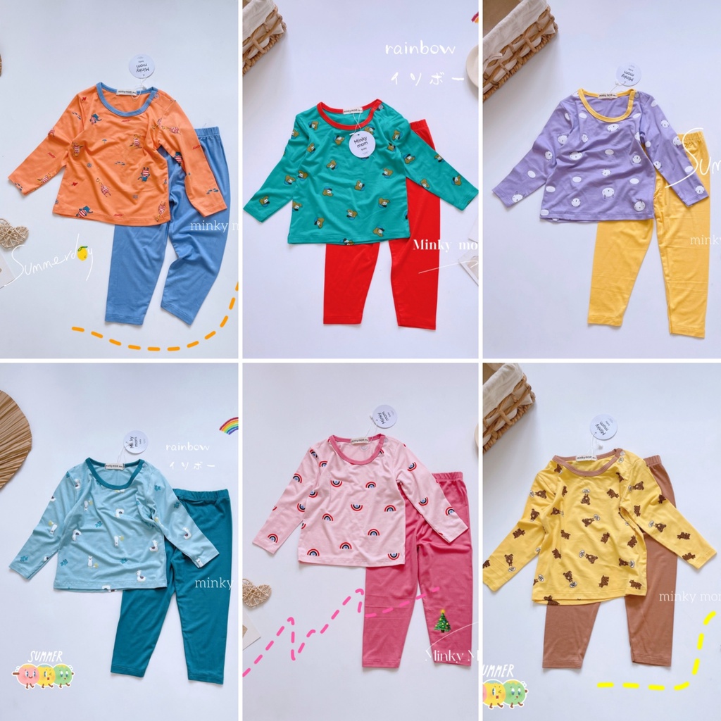 Bộ Dài tay SIZE ĐẠI Minky Mom Thun Lạnh mềm mịn mát in hình cho bé trai, bé gái từ 7-30kg [ HÀNG CHUẨN ]