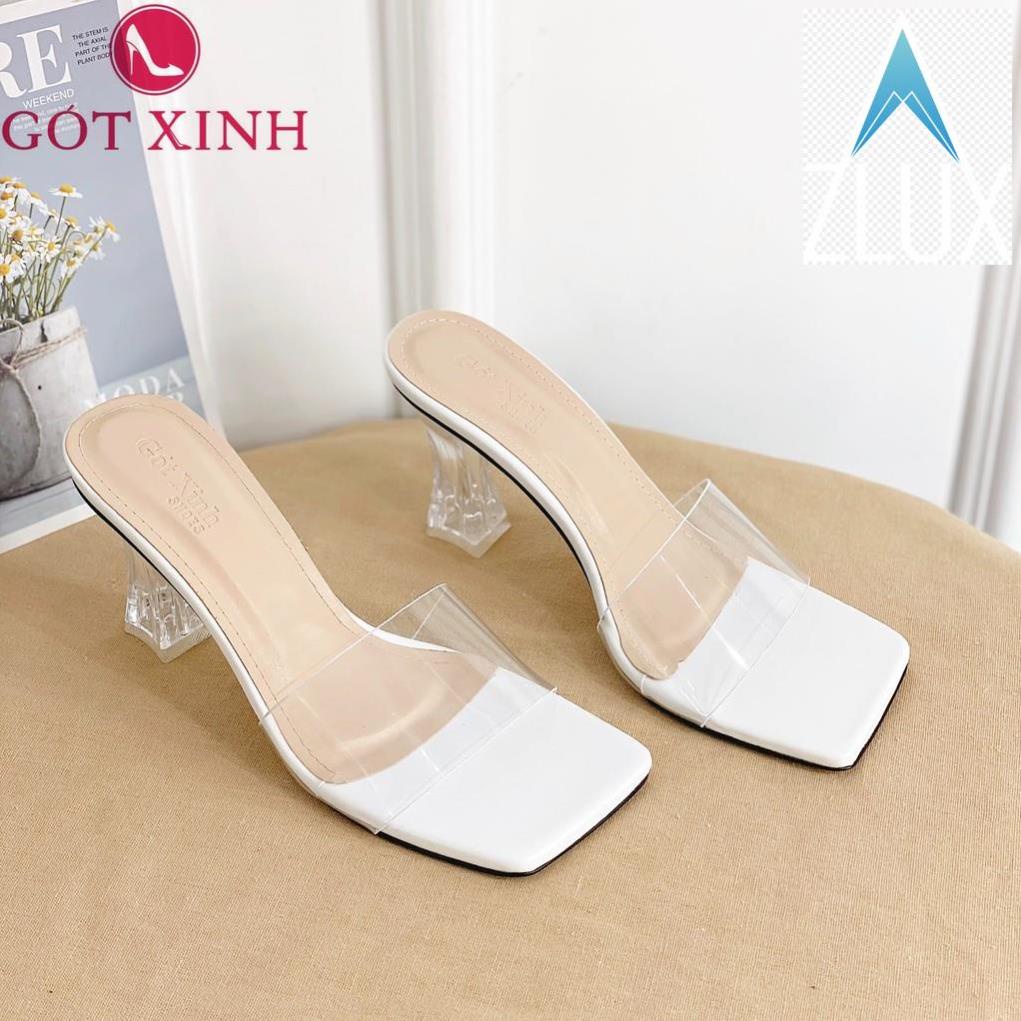 💇 Dép cao gót nữ GÓT XINH D29 mũi vuông quai ngang chất liệu mika trong đế cao 5cm 💇