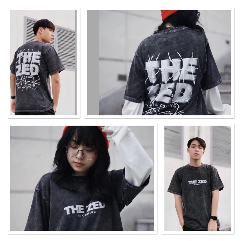 Áo thun phông loang unisex from rộng in chữ the zed Nam Nữ siêu hot
