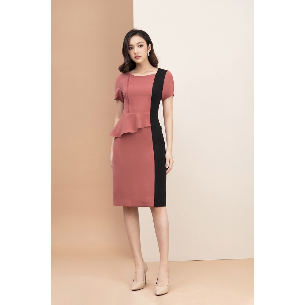 Đầm Công Sở Dáng Ôm A Luperi Phối tà che bụng dài qua gối tôn dáng cao cho nàng đi làm đi chơi dự tiệc LFV3219