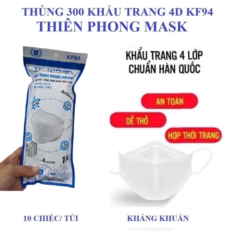 THÙNG 300 CHIẾC KHẨU TRANG KHÁNG KHUẨN THIÊN PHONG/KING MASK/ĐẠI PHÁT/HUY HOÀNG 4D KF94 HÀNG VN CHẤT LƯỢNG CAO-BGNDT