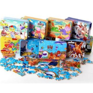 Đồ chơi ghép hình 200 miếng bằng gỗ đựng trong hộp sắt cho bé