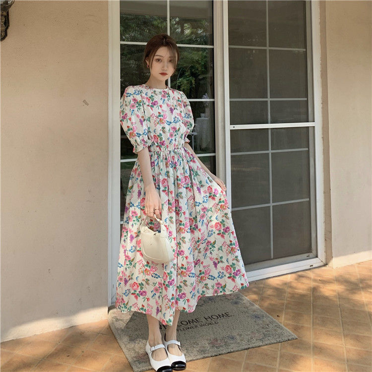 Đầm Hoa Tay Phồng Phong Cách Hàn Quốc Xinh Xắn Cho Nữ