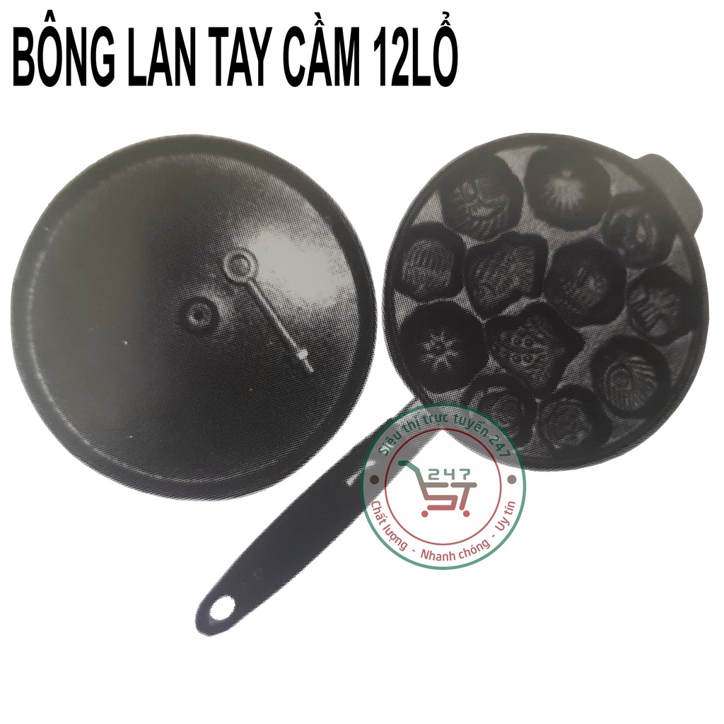 Khuôn bánh thuẫn nướng bánh bông lan chống dính tròn 12 lỗ tay cầm sử dụng trên bếp gas