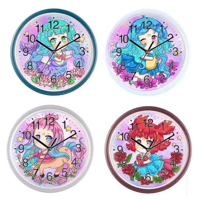 Đồng hồ treo tường 12 cung hoàng đạo DHTI37 mèo may mắn cute dễ thương 13 đến15cm