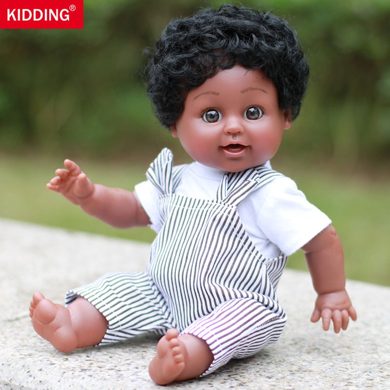 Mô phỏng búp bê Châu Phi mềm mại em bé tắm đen chơi nhà ăn mặc trẻ cô gái đồ