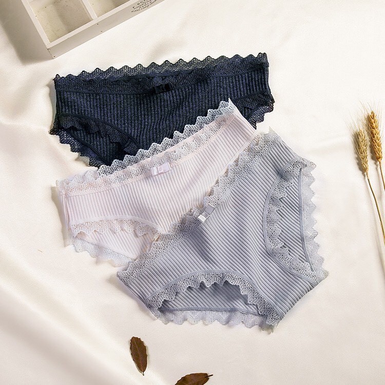 Quần lót nữ cotton tăm phối viền ren xinh xắn đáng yêu | BigBuy360 - bigbuy360.vn