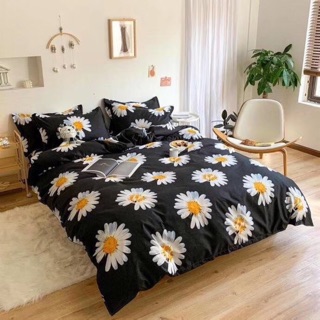 Bộ chăn ga cotton poly nhập khẩu ( mẫu hoa cúc nền đen )
