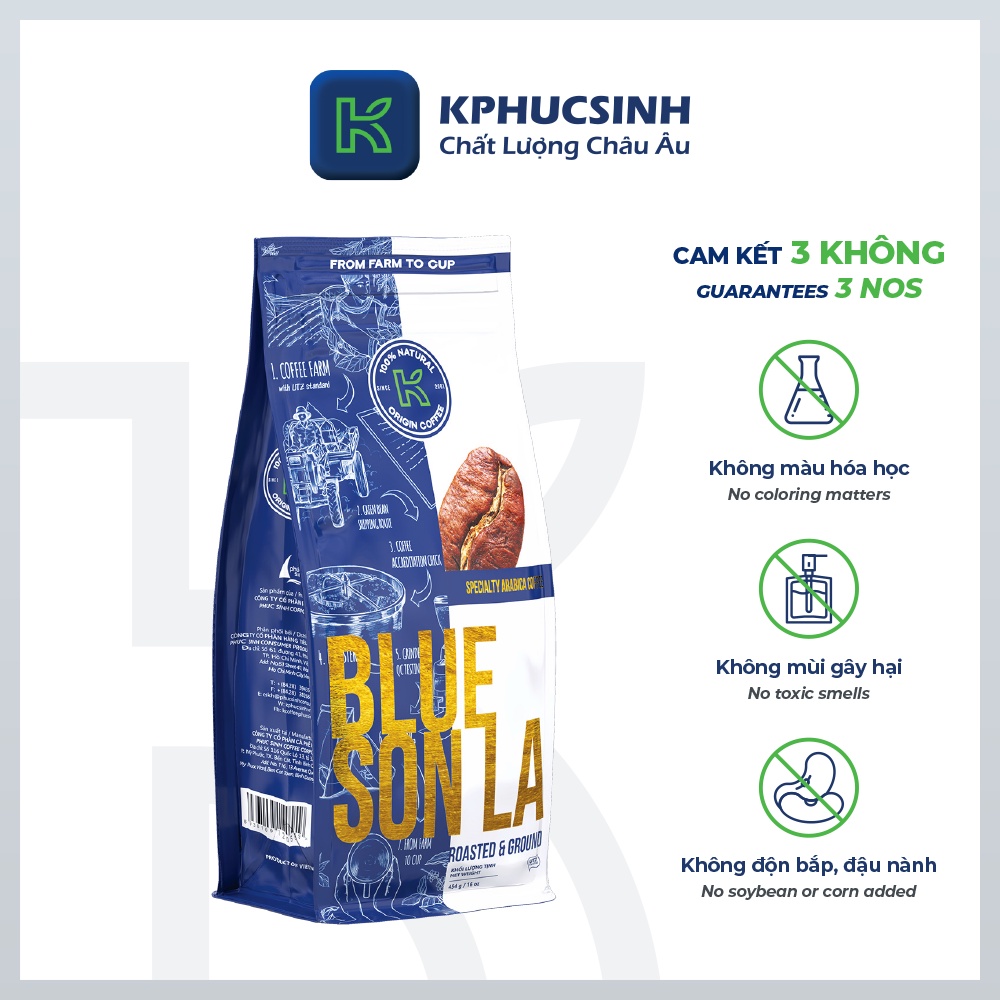 Cà phê nguyên chất Arabica Blue Sơn La xuất khẩu KCOFFEE hậu ngọt vị chua nhẹ 454g/gói KPHUCSINH - Hàng Chính Hãng