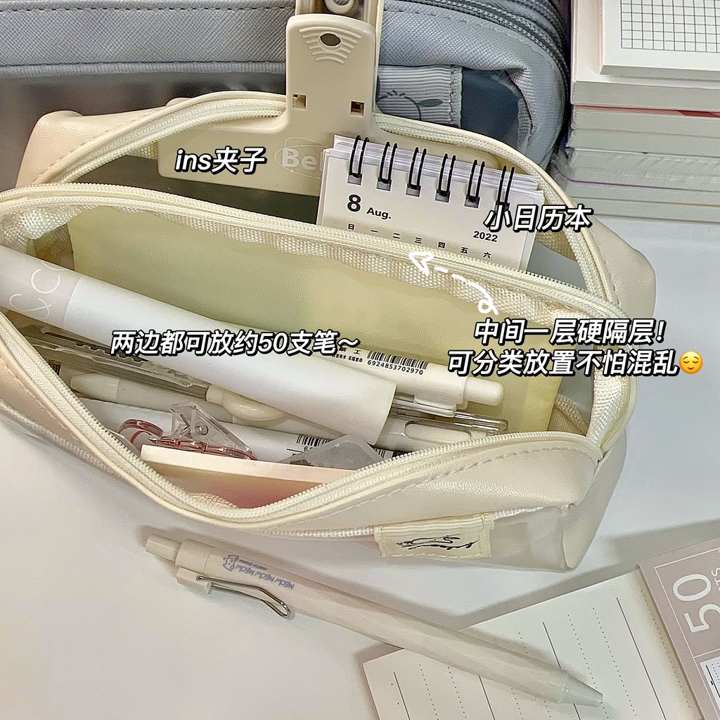 Túi Đựng Bút Chì Hai Ngăn Trong Suốt Khóa Kéo In Hình Cún Dễ Thương Cho Học Sinh Ốp