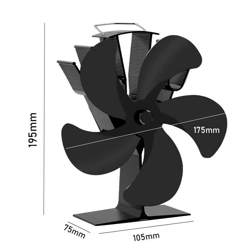 Bếp không khí nóng 5 cánh Lò sưởi màu đen Thân thiện với môi trường Quạt im lặng Đèn ghi nhật ký Nhà Phân phối nhiệt hiệu quả