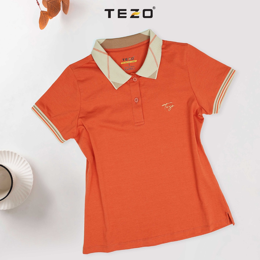 Áo polo nữ thiết kế bo màu be Tezo năng động trẻ trung 2205APCB05