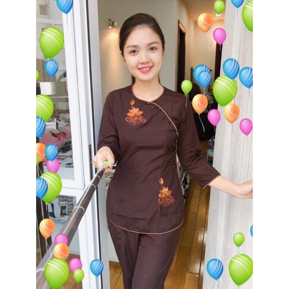 BB110 Set Lam Thêu hoa đi chùa cực duyên dáng