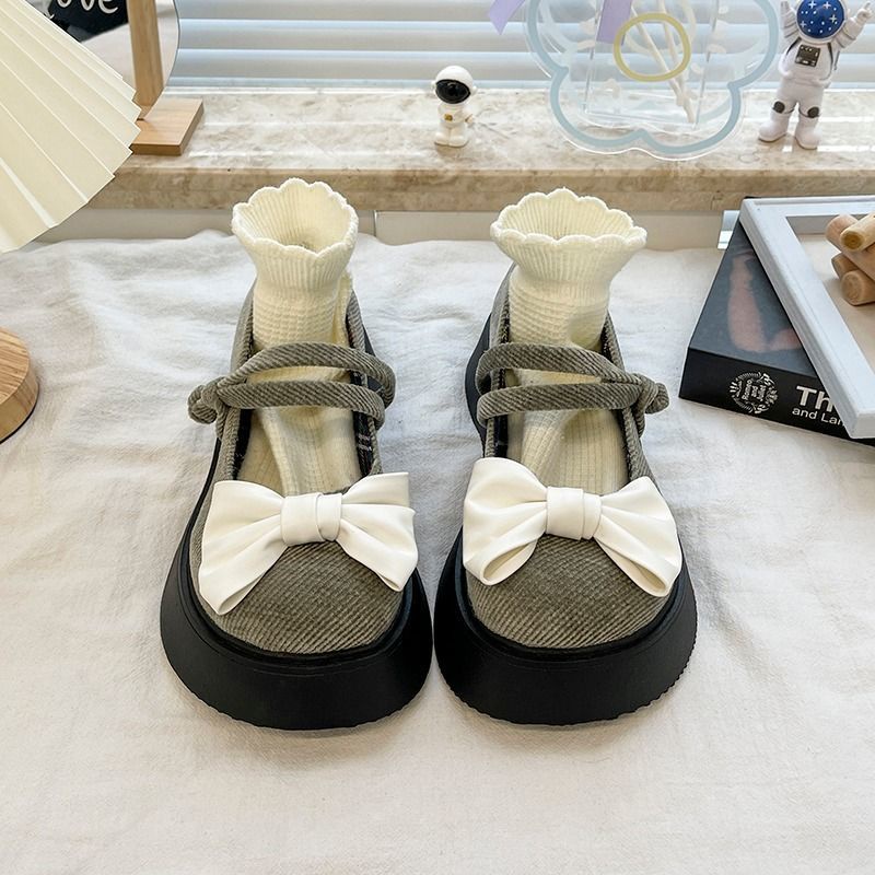 2023 Giày Mary Jane Đế Dày Bằng Da Đính Nơ Đơn Giản Thoải Mái Dễ Phối Đồ Cho Nữ