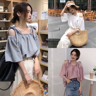 Áo trễ vai ulzzang / áo trễ vai dây nơ