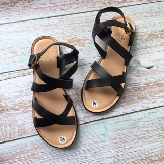Sandal xẹp học sinh, sandal đế bằng thời trang mũi hở quai chéo kiểu dáng thanh lịch