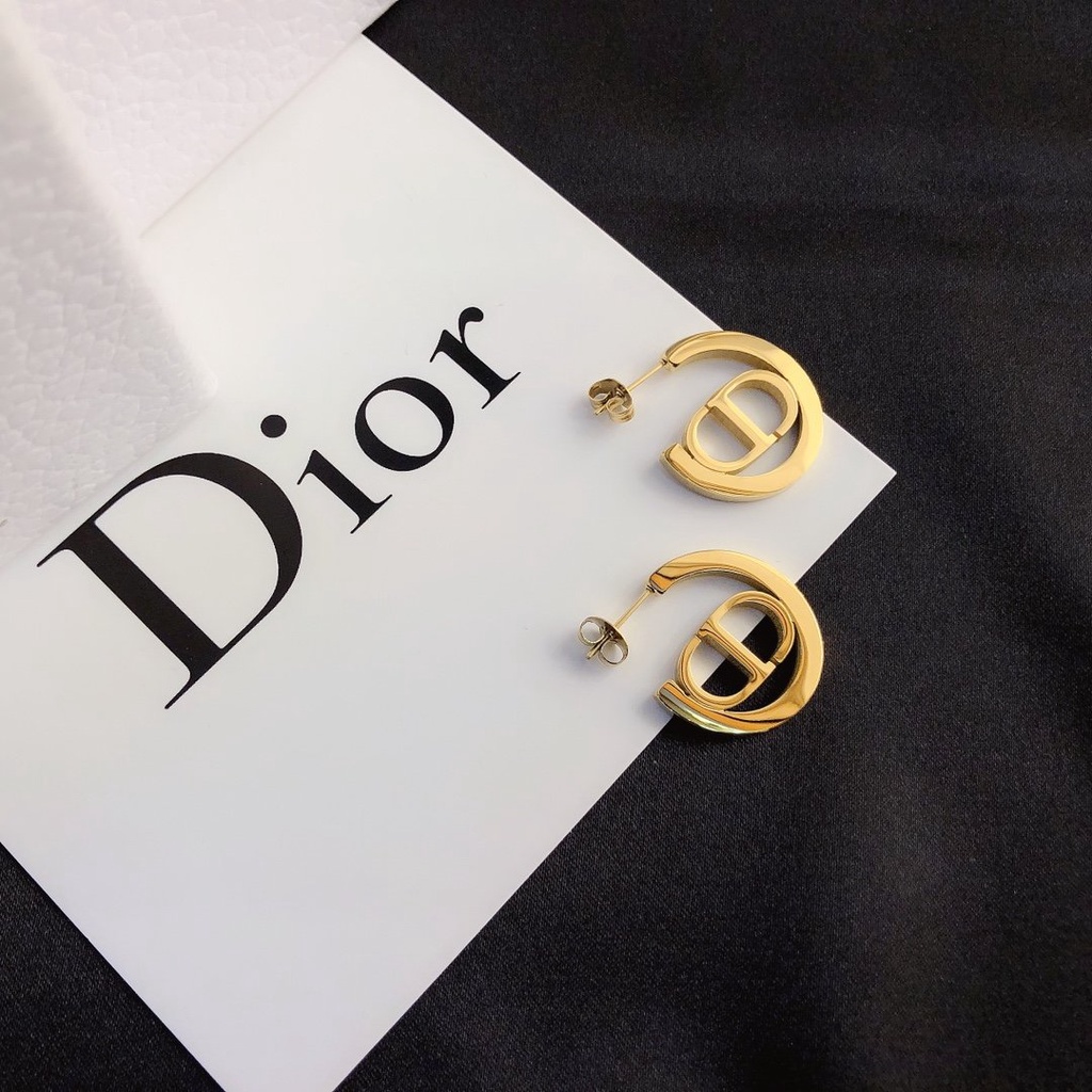 Khuyên Tai Tròn Bằng Thép Titan In Logo Dior Thời Trang Cho Nữ