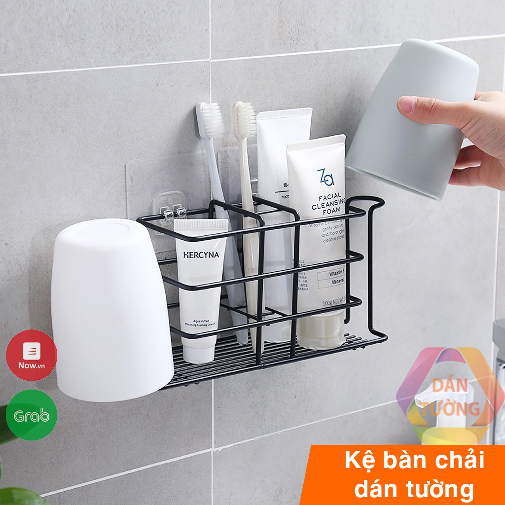 Kệ kem đánh răng, giá kệ để treo bàn chải đánh răng kim loại dán tường nhà tắm cao cấp - K125