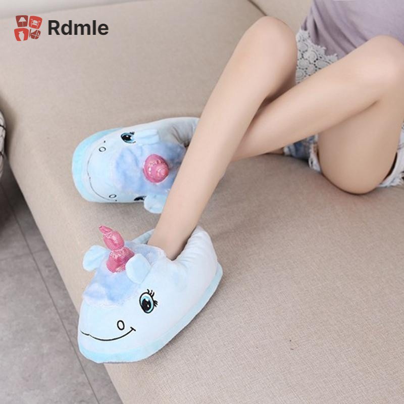 [COD]# RDMLE Home shoe Fashion Fantasy White Unicorn Plush Cotton Slippers Slip On Adult Size