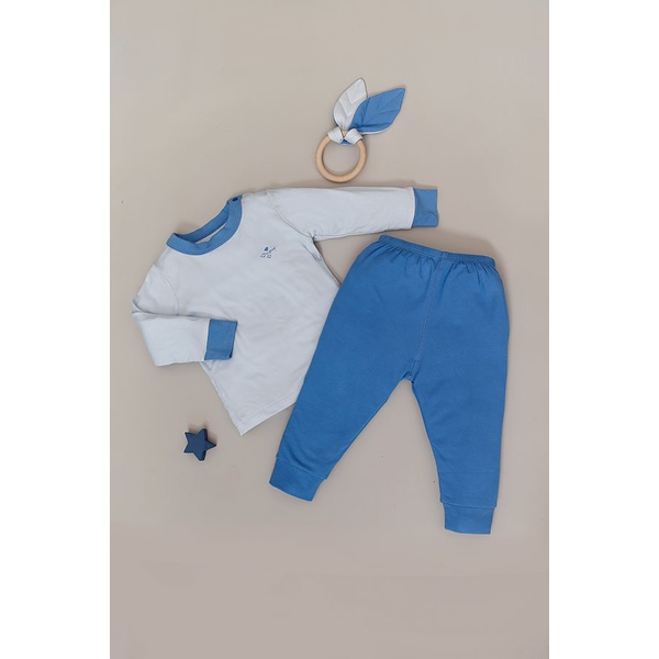 Bộ Quần Áo Dài Cài Vai Nous Màu Xanh Nous- Cho Bé Trai Bé Gái - Chất Liệu Nu Petit (Size Từ 9-12 Tháng Đến 18-24 Tháng)