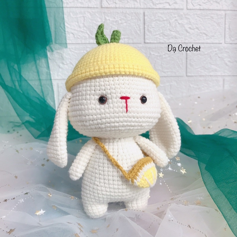 Con Thỏ Tai Dài Nhồi Bông Bằng Len Dễ Thương Cho Bé - Thú Bông Handmade Đan Móc Thủ Công Bằng Tay