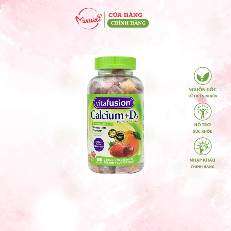 Kẹo Dẻo Vitafusion Bổ Sung Canxi Và Vitamin D3 500mg + 25 mcgBổ Sung CanxiCho Người Lớn Giúp Xương Chắc K