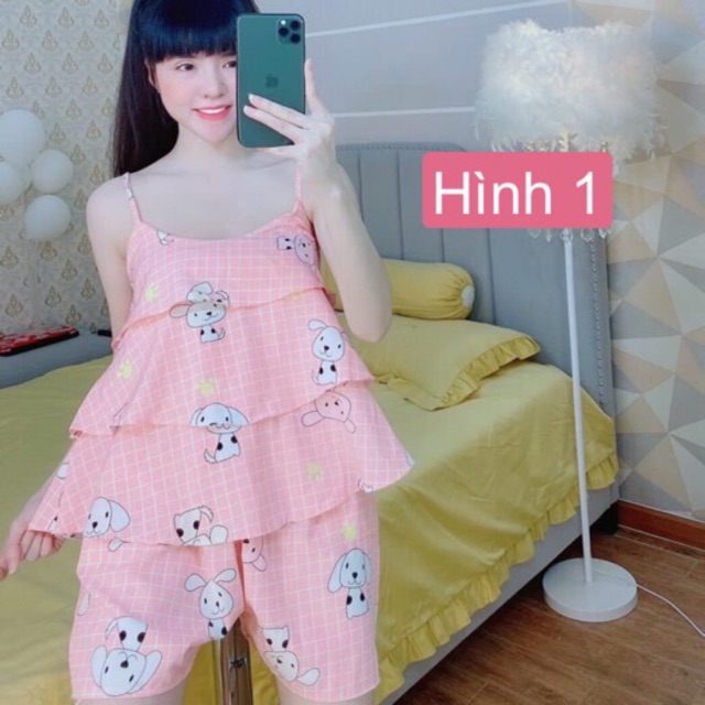 Đồ mặc nhà đùi thô lụa phối ren siêu xinh