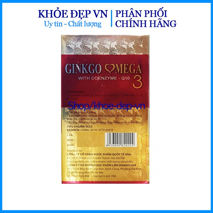 Viên uống Ginkgo Omega 3 hỗ trợ tăng cường tuần hoàn não, lưu thông huyết mạch - Hộp vỉ 100 viên