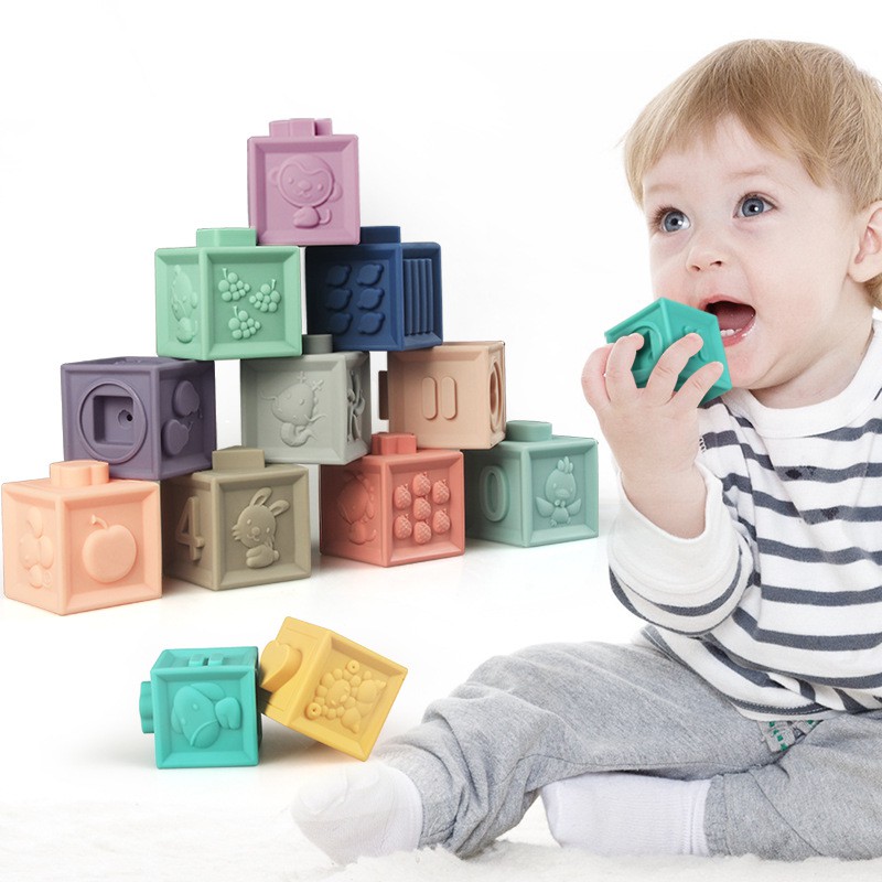 Set 12 Khối Xếp Hình Mềm Nối Nhau Nhiều Màu Sắc Cho Bé Đang Mọc Răng,Giúp Bé Nhận Thức Màu Sắc Và Giáo Dục Cho Bé