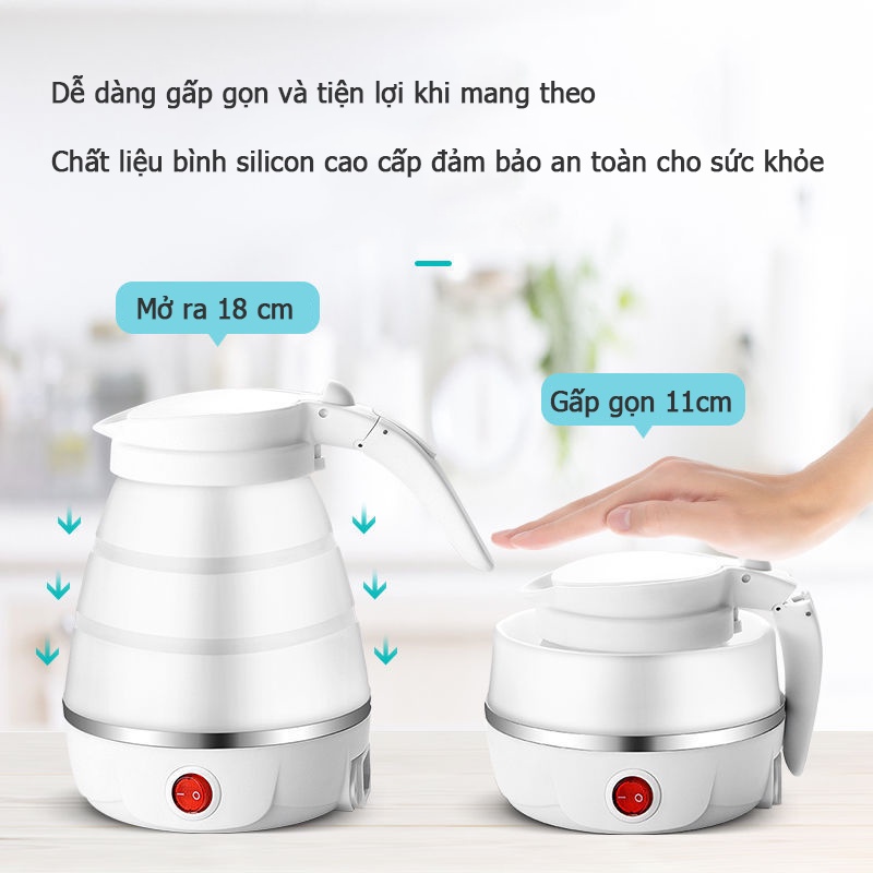 Ấm siêu tốc gấp gọn, Ấm đun nước Chất liệu silicone cao cấp an toàn sức khỏe tiêu chuẩn y tế tiện lợi mang đi du lịch