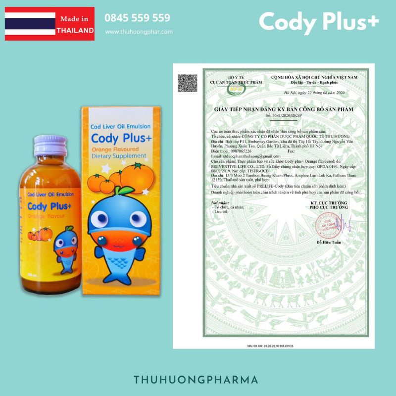 Siro Cody Plus - bổ sung DHA, EPA, vitamin A, D giúp bé phát triển não bộ, thông minh và mắt sáng