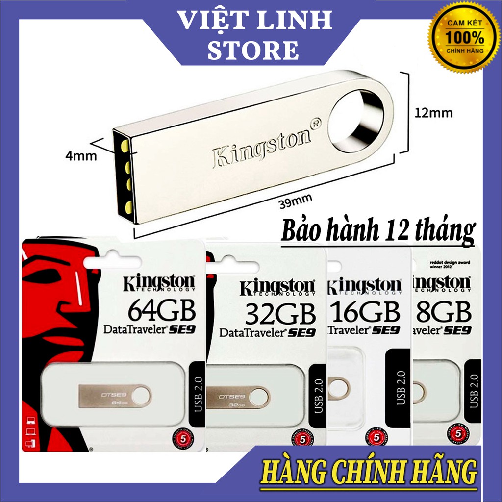 USB Kingston - Vỏ sắt chống nước - 16Gb/8Gb/4Gb/2Gb - DataTraveler SE9 G2 - ( Hàng đủ dung lượng ) - Việt Linh Store