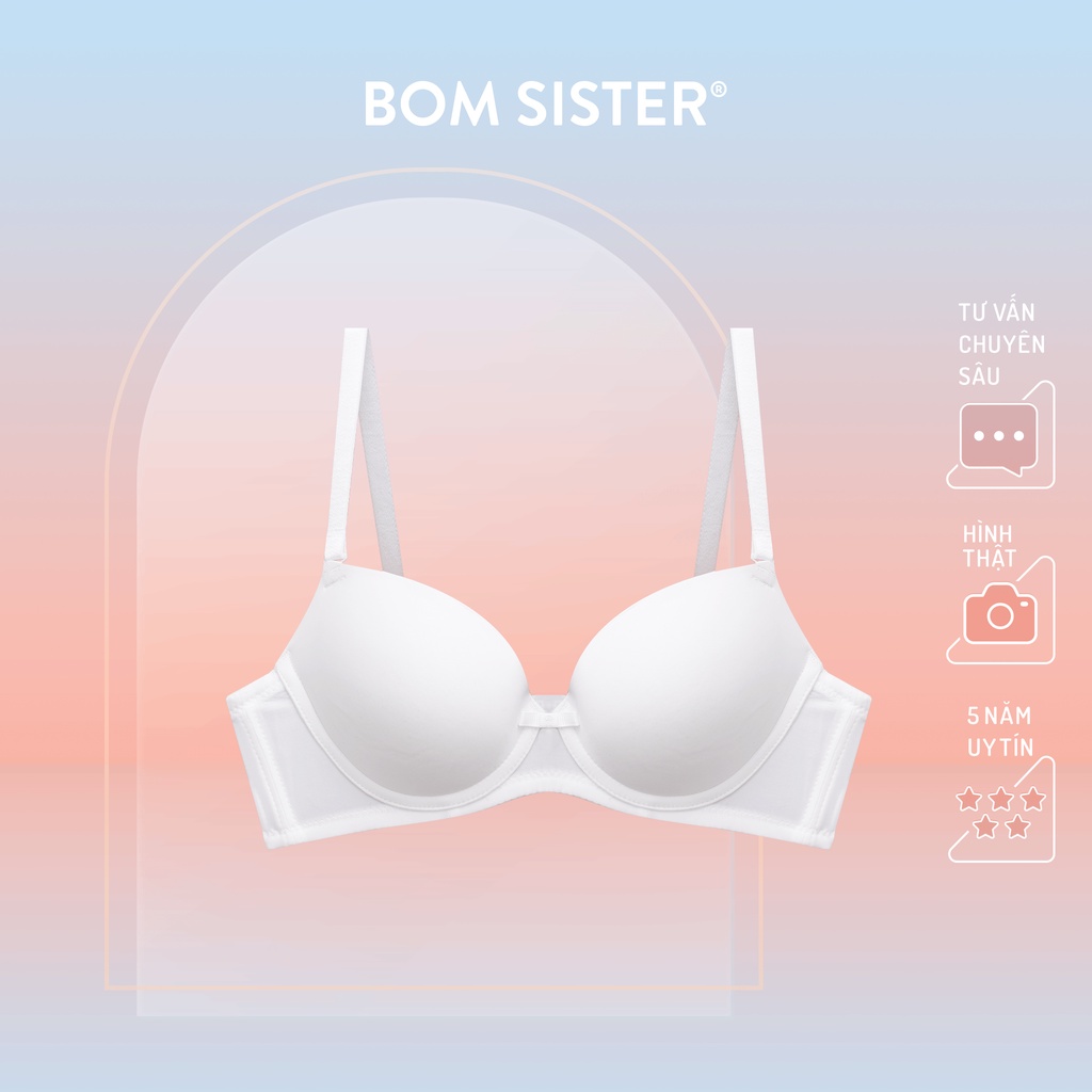 Áo lót mút vừa có gọng thun lạnh đính nơ màu trơn nâng ngực tự nhiên BOM SISTER LC2911