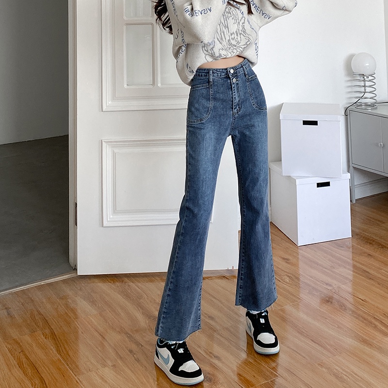 Quần Jeans Dài Lưng Cao Ống Đứng Thời Trang Hàn Quốc Cho Nữ