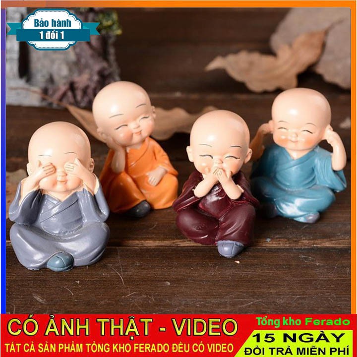 Bộ tượng bốn chú tiểu tứ không bằng gốm sứ Bộ Tượng Chú Tiểu Hòa Thượng Tứ Không - Bộ Tượng 4 Tư Thế , Trang Trí Xe Hơi,