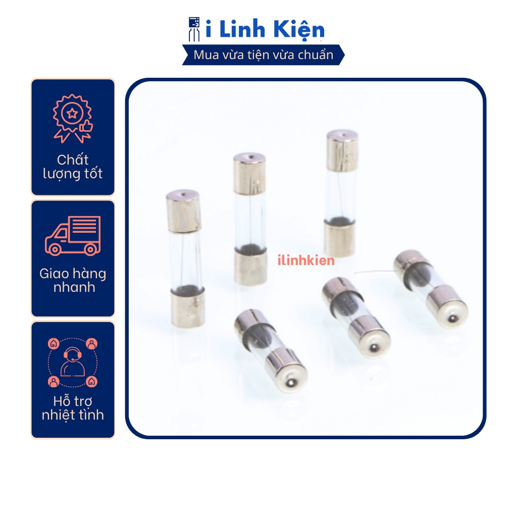 Cầu chì ống thủy tinh 1A/2A/3A/4A/5A/6A/7A/8A/10A/12A/15A/20A/25A/30A 5x20mm.