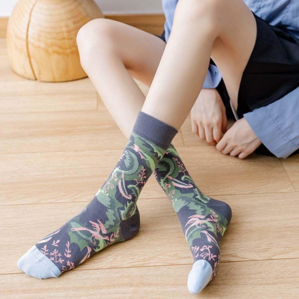 Vớ Thể Thao Cotton Thoáng Khí In Họa Tiết Tranh Sơn Dầu Trừu Tượng Phong Cách Hàn Quốc Thời Trang Cho Nữ