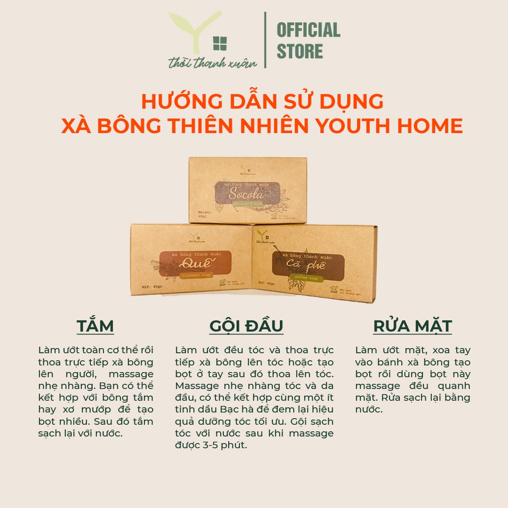 Combo Xà phòng Tắm Youth Home kèm Túi lưới dây rút đựng Xà bông Tạo bọt Tẩy da chết Hữu cơ