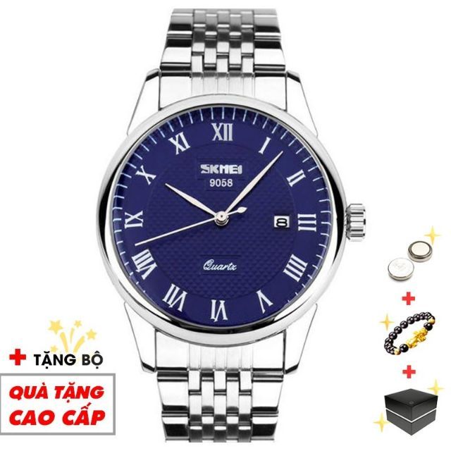 đồng hồ nam dây kim loại mặt xanh siêu bóng bẩy thương hiệu skmei nổi tiếng