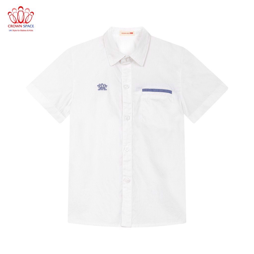 Áo sơ mi bé trai màu trắng/xanh/hồng Crown Kids Fashion T-Shirt CKBSGC2280801 cho bé 3-14 tuổi size 4-10