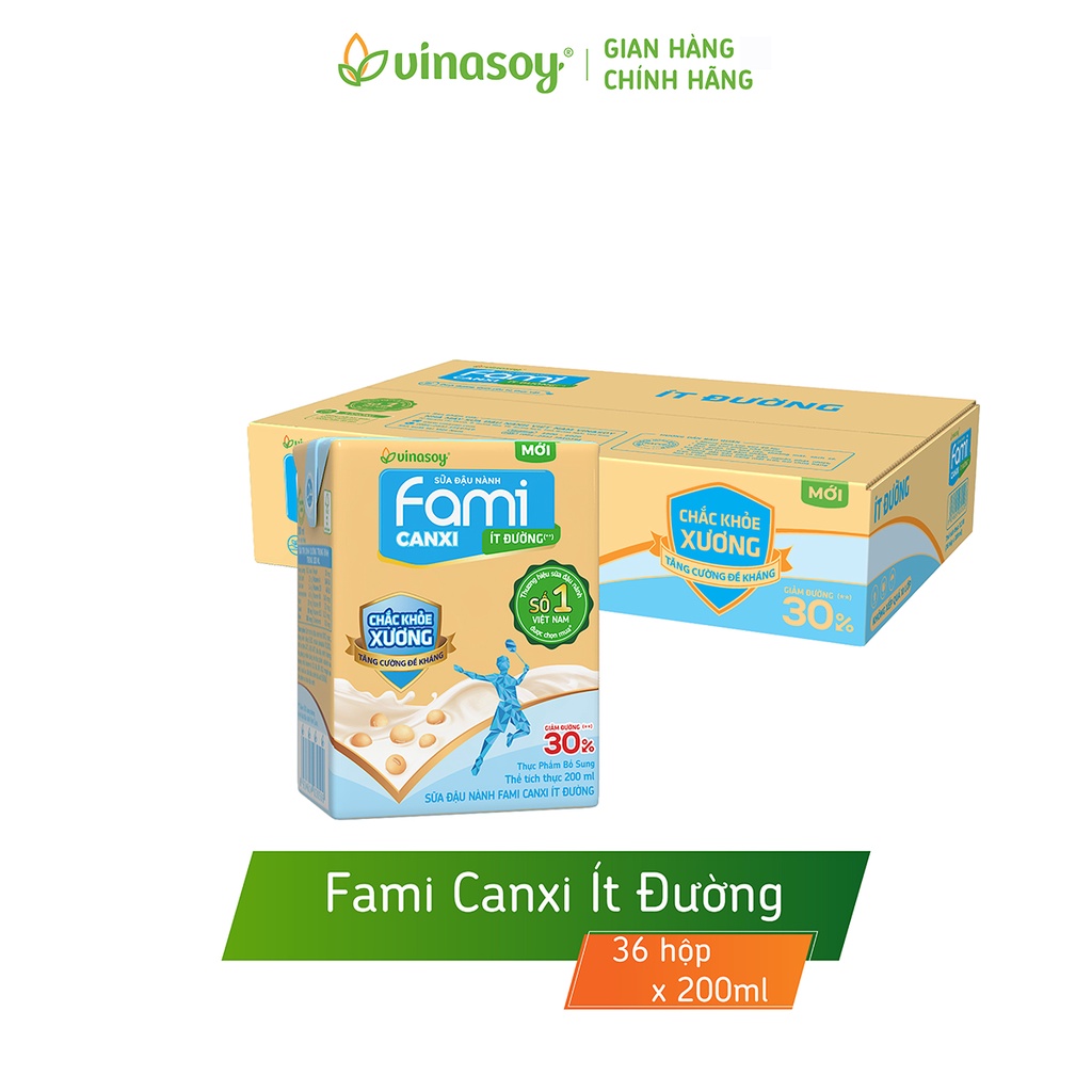 Thùng sữa đậu nành Fami Canxi ít đường 36 hộp x 200ml