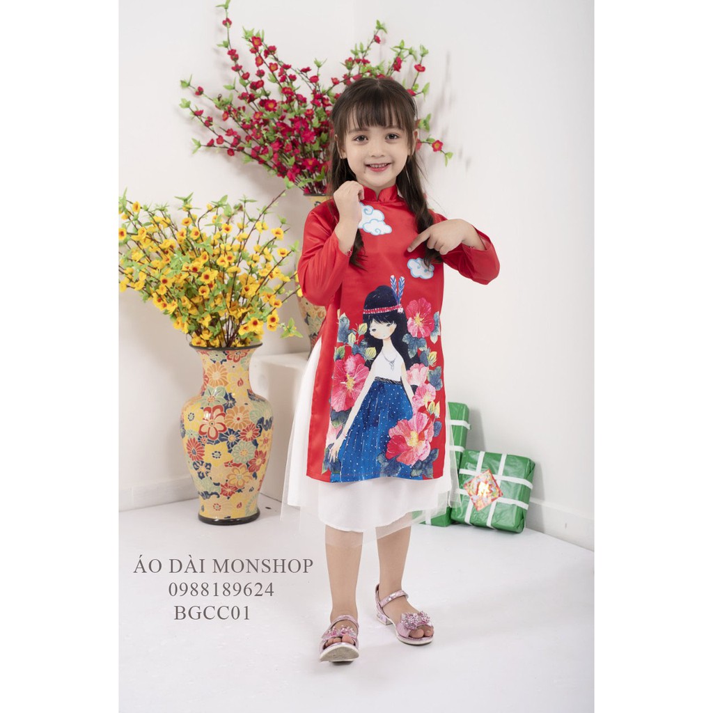 Áo Dài Bé Gái Công Chúa Vô Cùng Xinh - Màu Xanh Ngọc