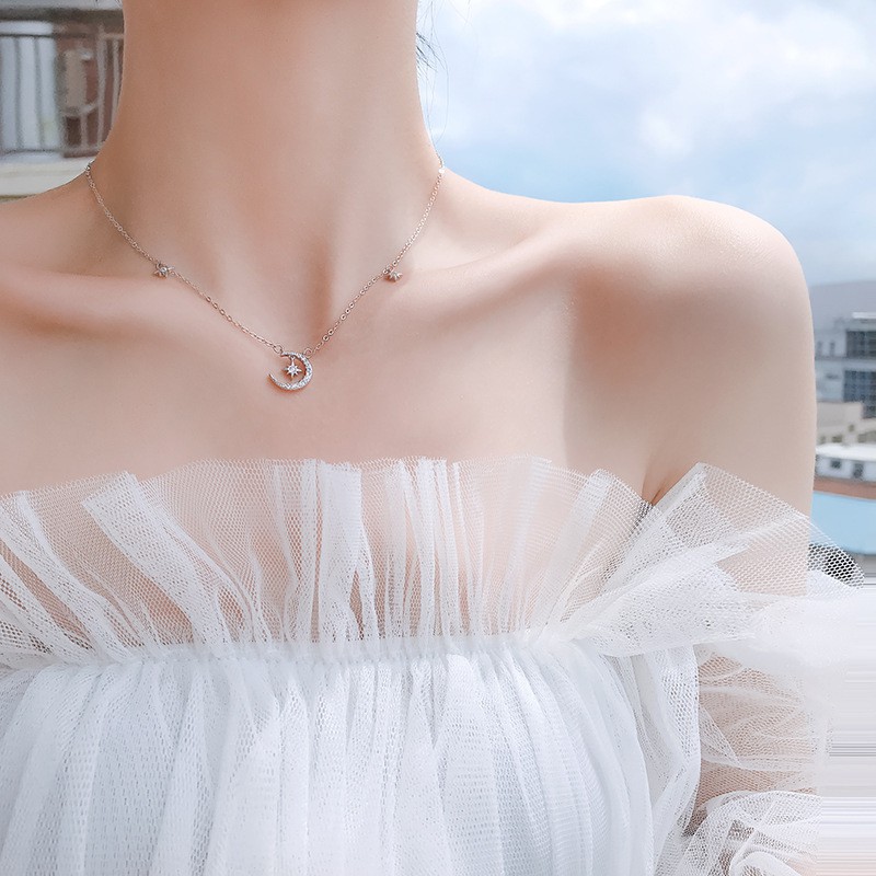 Dây Chuyền Thời Trang Hình Mặt Trăng Và Ngôi Sao Phong Cách Hàn Quốc Cho Nữ