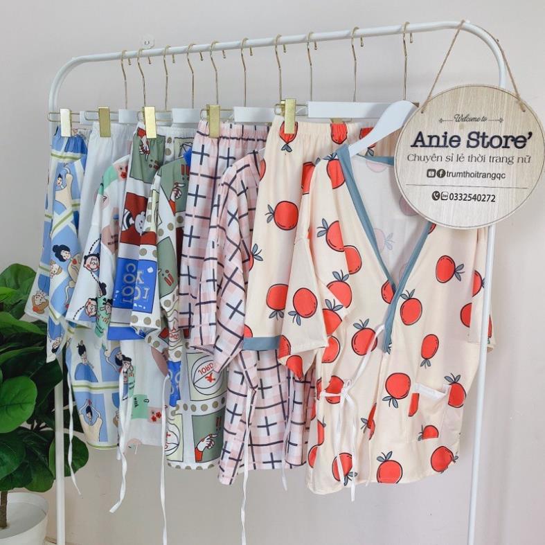 Bộ Pijama Nữ Dây Eo Cộc Tay Icon, Set Ngủ Mặc Nhà Ngắn Tay Nhiều Màu SIÊU HOT | BigBuy360 - bigbuy360.vn