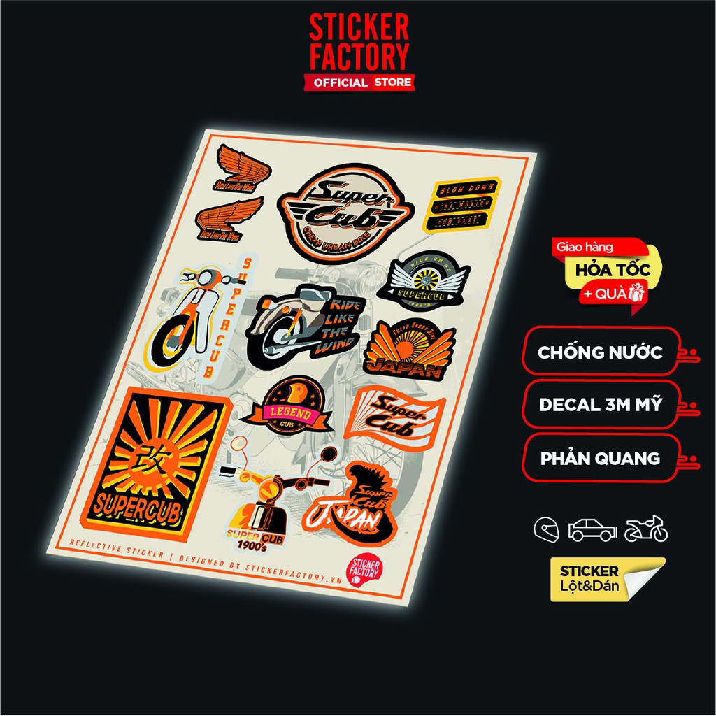 Sticker Reflective Hình Dán Phản Quang 3M Premium - Sticker Factory - chủ đề Super Cub