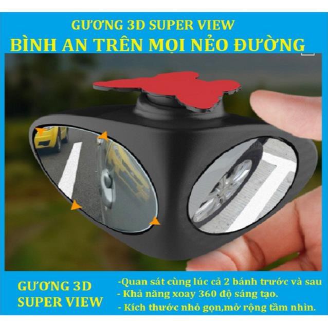 Bộ 2 Gương Cầu 3D Super view,Gương Mở Rộng Góc Nhìn Chiếu Cạnh lốp Xe ô tô xoay 360 độ, Quan Sát Cả 2 Bánh Xe