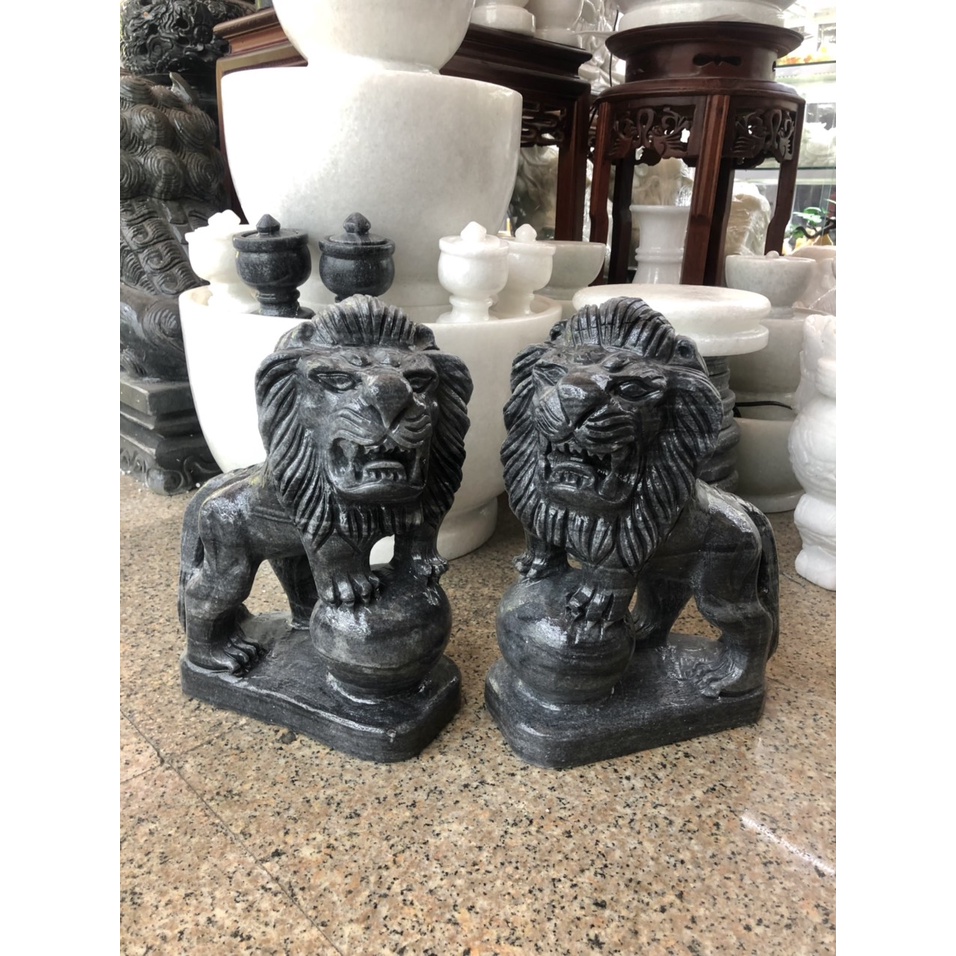 Cặp Sư Tử phong thủy đá vân đen - Cao 30 cm