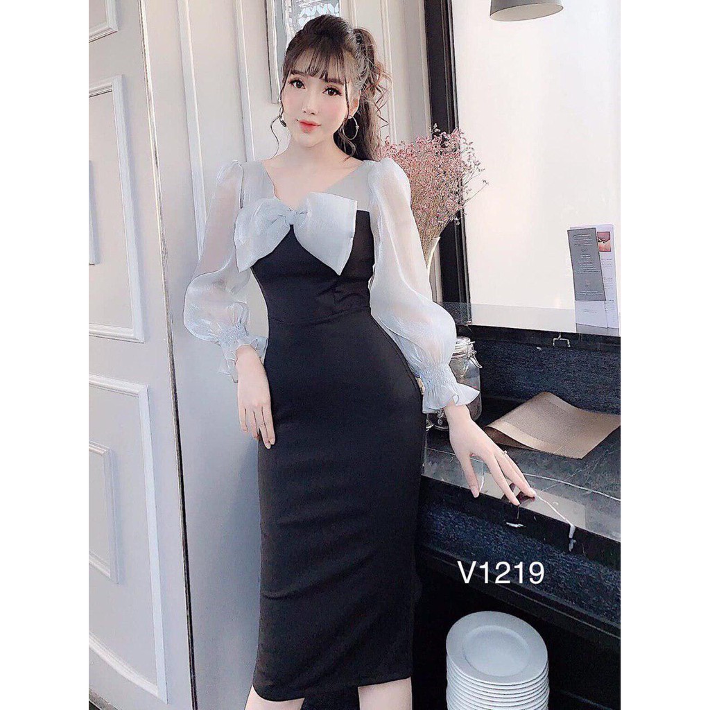 [ xả kho ] MiD Đầm ôm dự tiệc cổ nơ sang chảnh V1219 Mie Design kèm ảnh thật